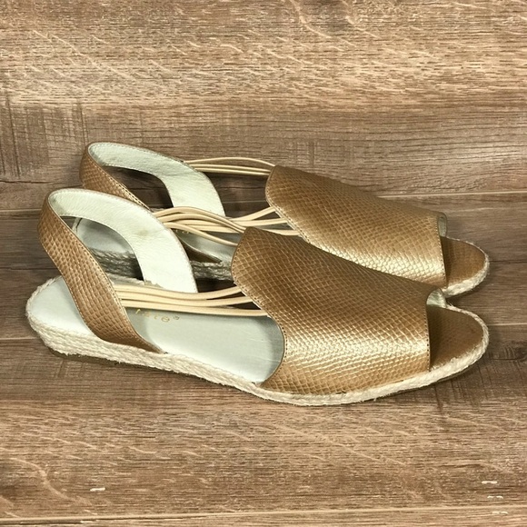 David Tate June Slingback Sandal Womens 9 WW Metallic Matte Gold Espadrille - Picture 3 of 15